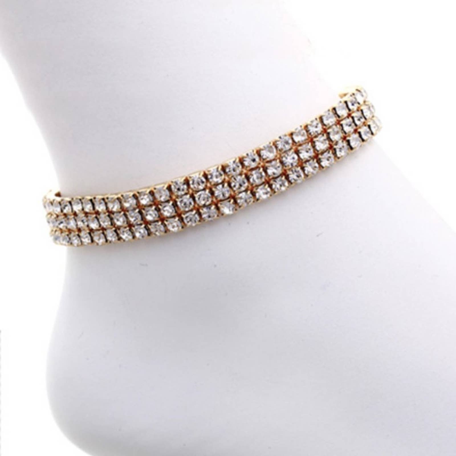 Gold Tone & Clear Rhinestone Stretch Anklet